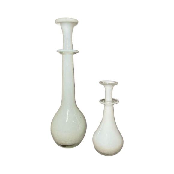 Vintage White Hand Blown Art Glass Vases, Set of 2, 13" Tall - Picture 1 of 7